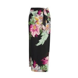 Walter Baker Paradise Sarong Black Magnolia Floral Print Convertible Swim Cover-